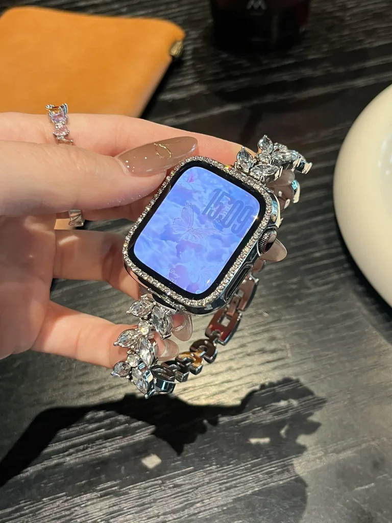 بند اپل واچ Diamond leaf bracelet با گارد نگینی
