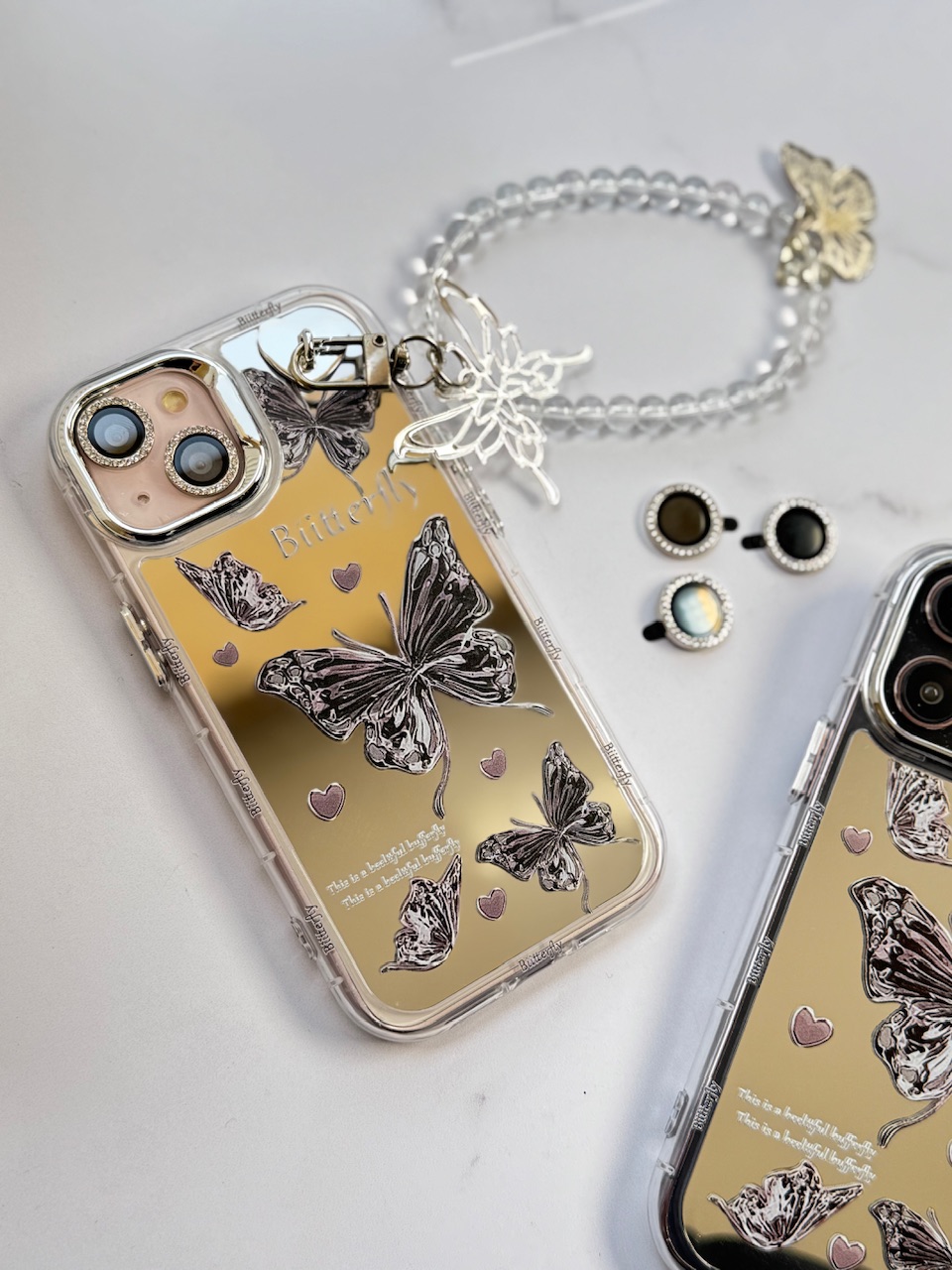 قاب butterfly آینه ای با محافظ لنز رینگی و آویز چسبی