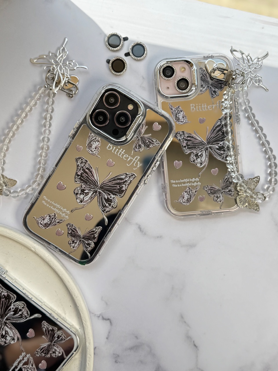 قاب butterfly آینه ای با محافظ لنز رینگی و آویز چسبی