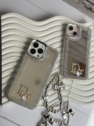 قاب Dior آینه ای دور نگین با آویز قلبی پاپیونی