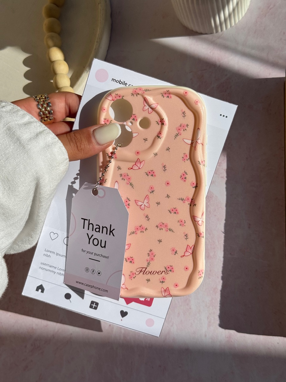 قاب Peachy Flowers & butterfly آیفون ، سامسونگ ، شیائومی