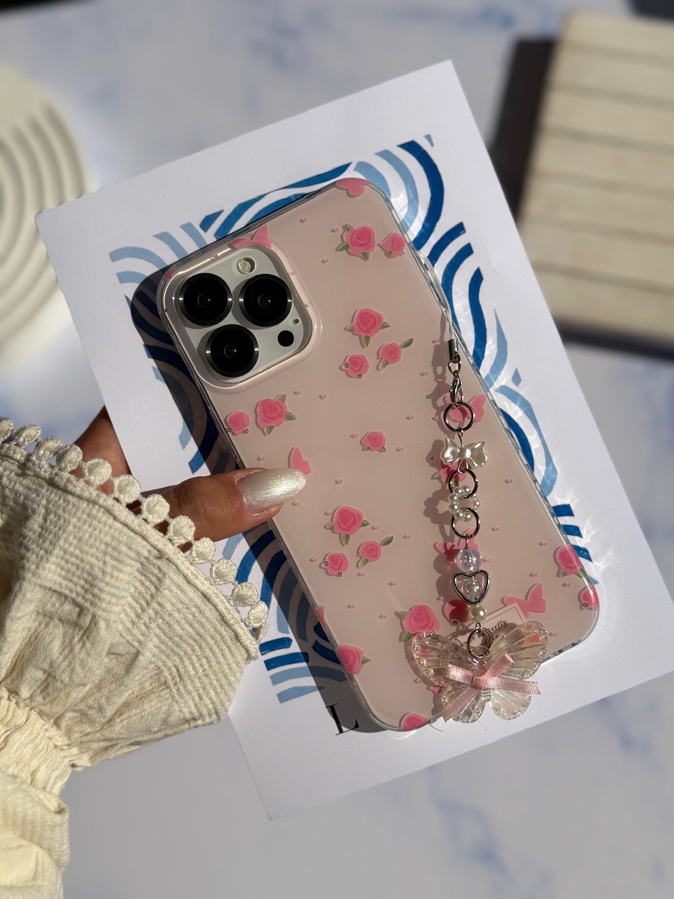 قاب Pink Flower Butterfly با آویز